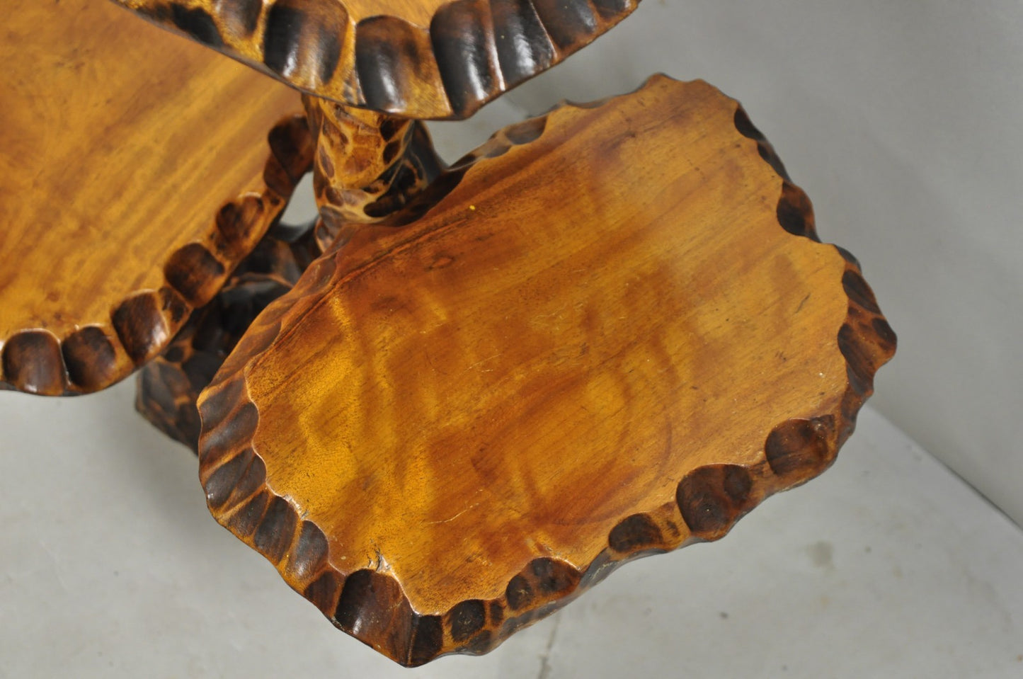 Vintage Mid Century Modern Live Edge 3 Tier Walnut Plant Stand Side Table
