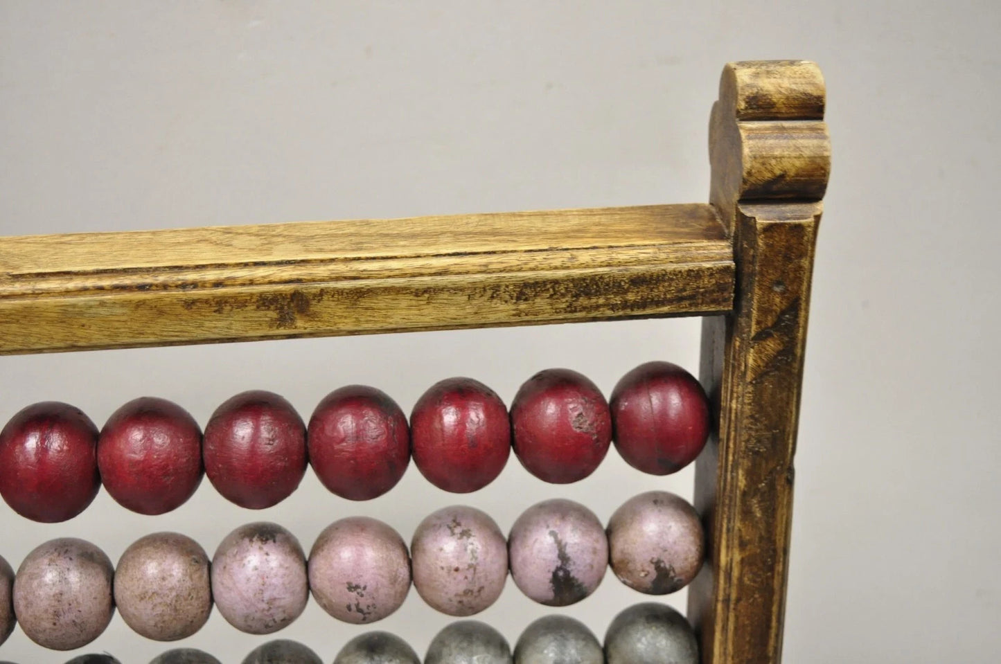 Large Vintage Mongolian Wooden Standing Math Abacus with Painted Wooden Balls