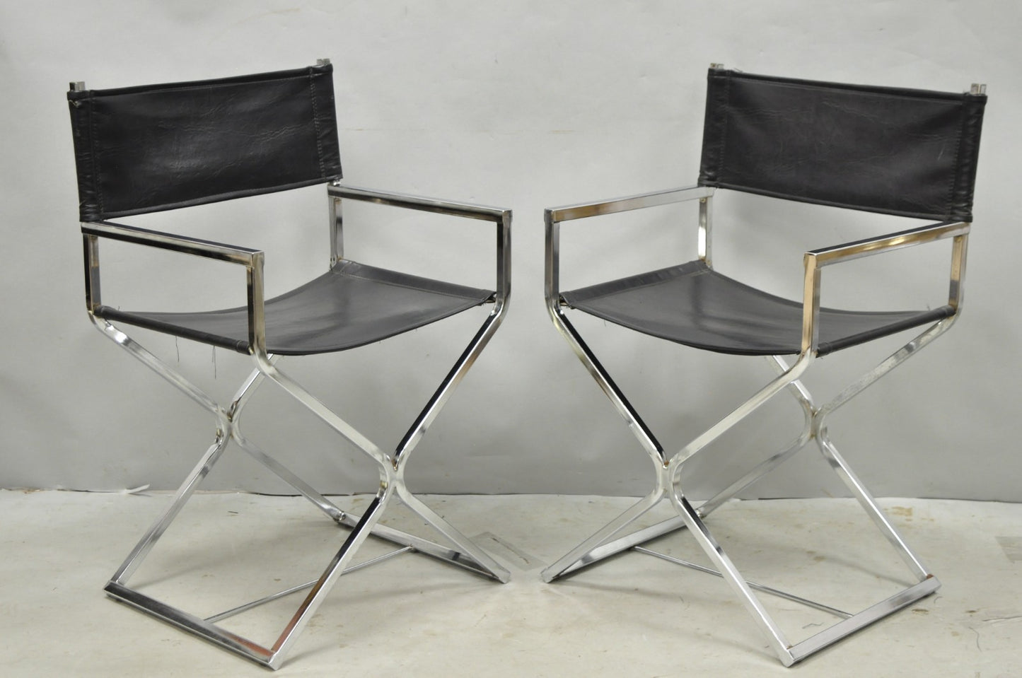 Vintage Daystrom Mid Century Modern Chrome & Naugahyde Directors Chairs - Pair