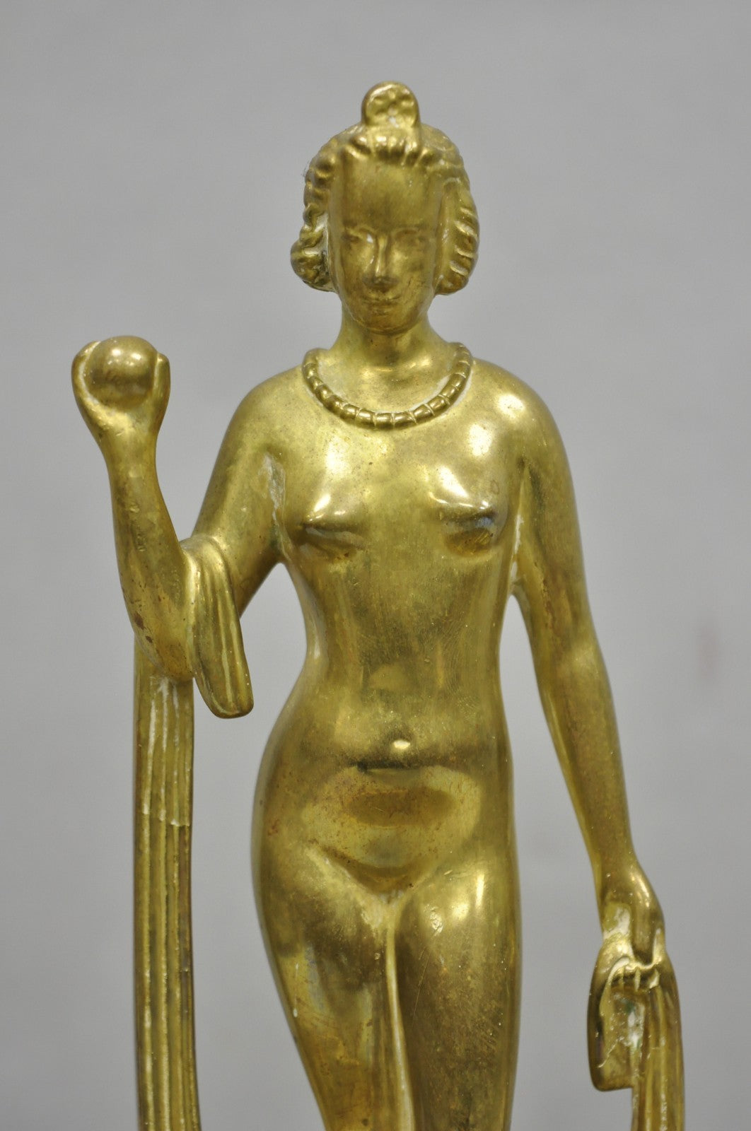 Vintage Art Nouveau Brass Figural Nude Woman Centerpiece Compote Dish Bowl