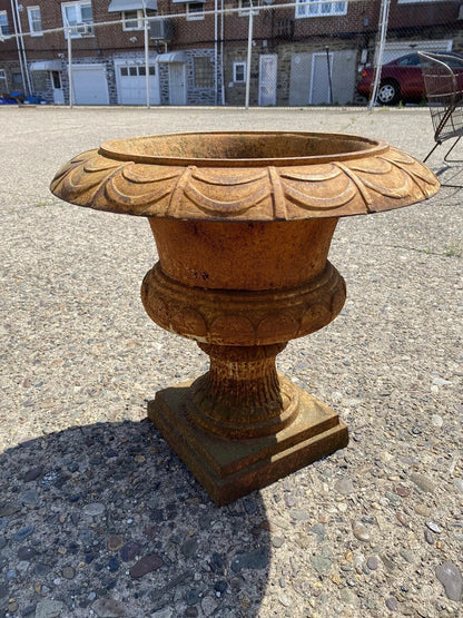 Vintage French Art Deco Cast Iron 20" Brown Campana Urn Outdoor Garden Planter