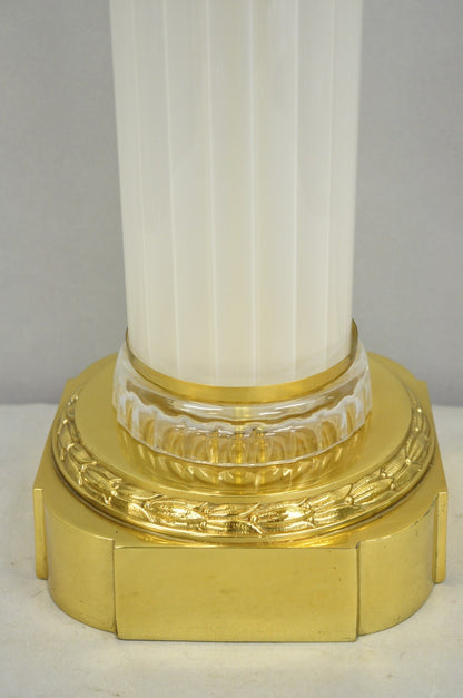Vintage French Empire Style Ribbed Glass Column Gold Table Lamp Made in Poland