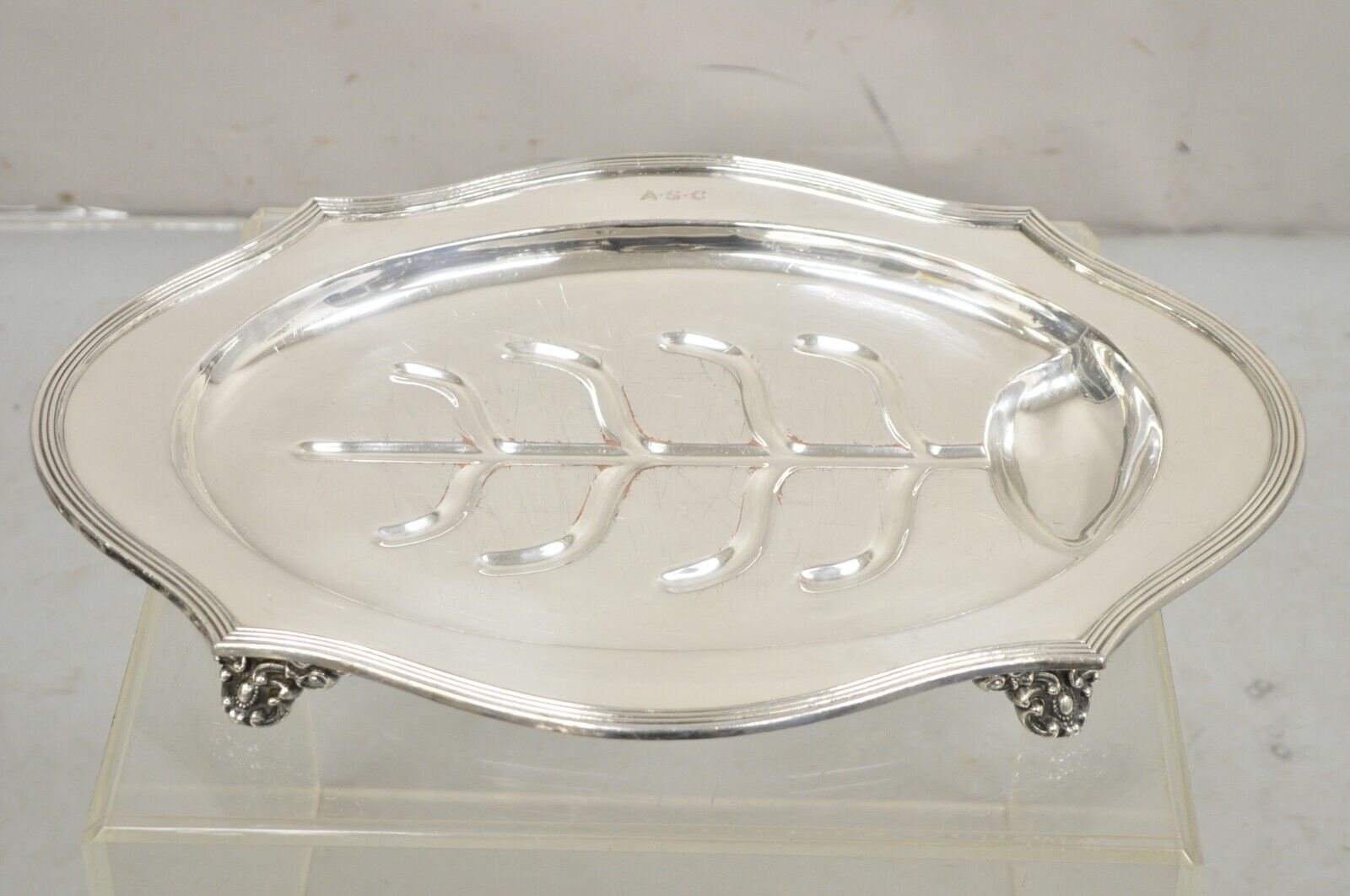 Vintage English Sheffield Meat Cutlery Serving Platter Tray "ASC" Monogram