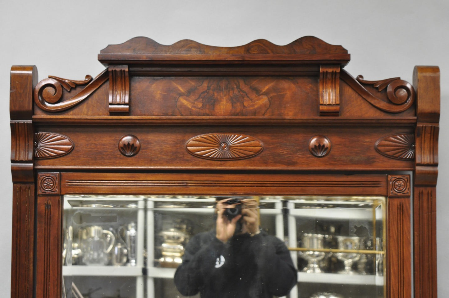 Antique Eastlake Victorian Burl Walnut Marble Top Washstand Dresser w/ Mirror
