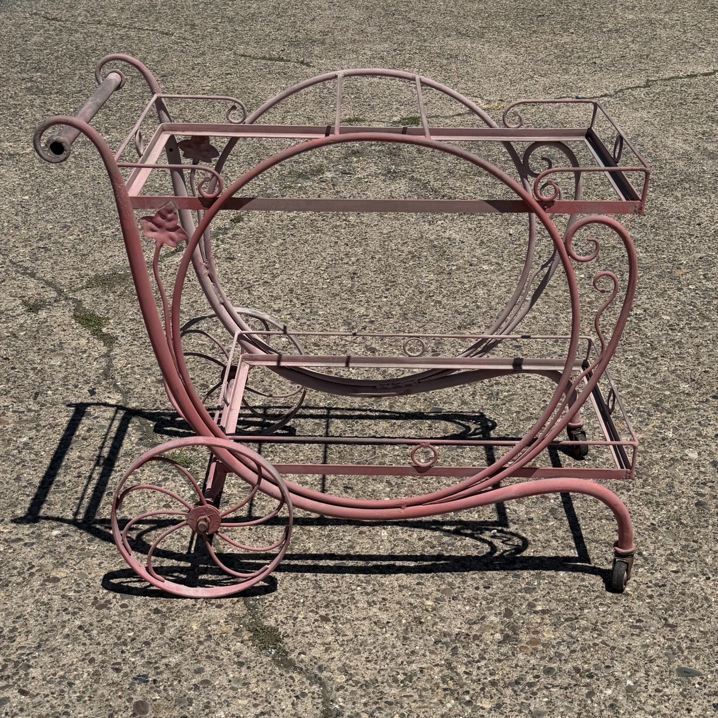 Antique Salterini Mt Vernon Wrought Iron Art Nouveau Pink Serving Bar Tea Cart