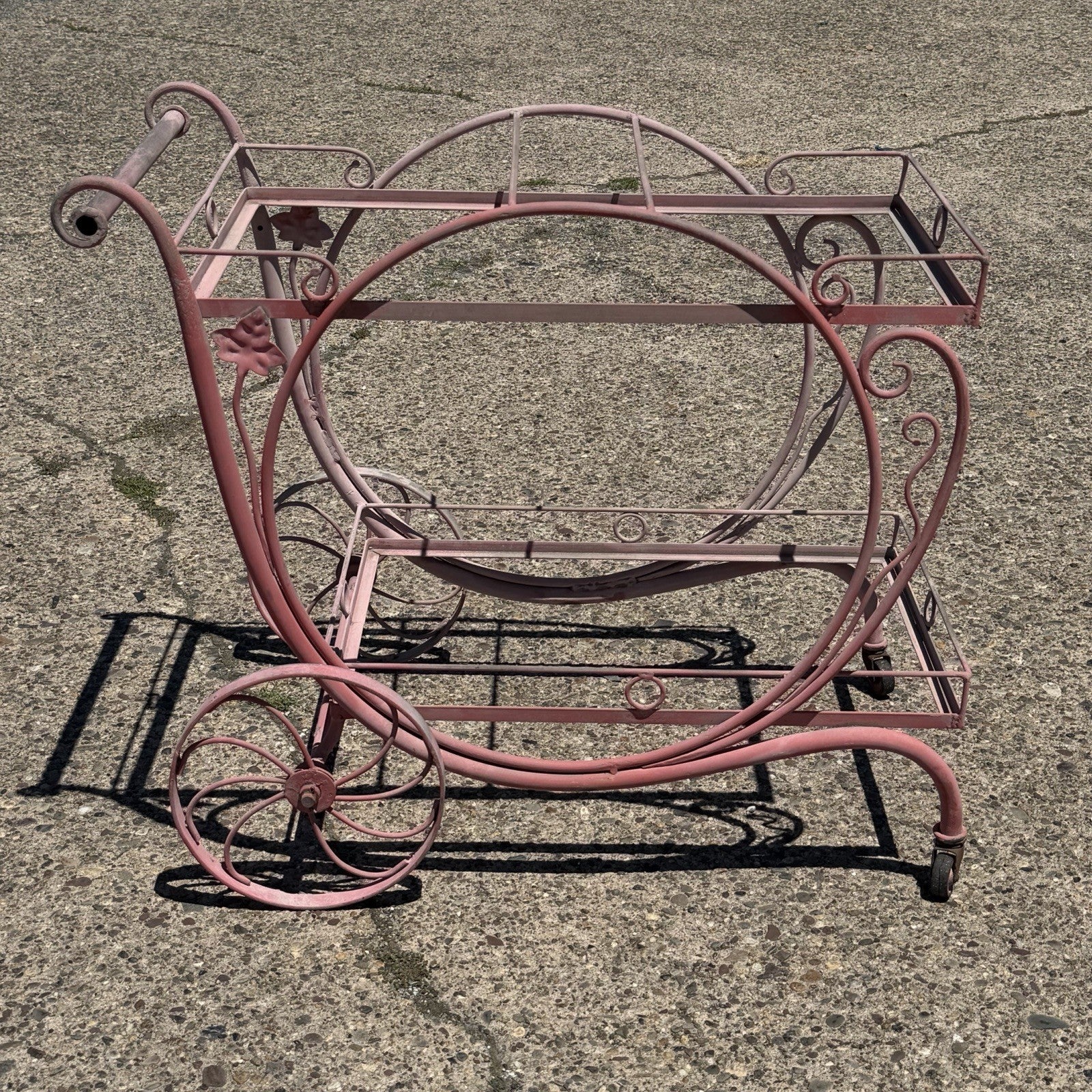 Antique Salterini Mt Vernon Wrought Iron Art Nouveau Pink Serving Bar Tea Cart