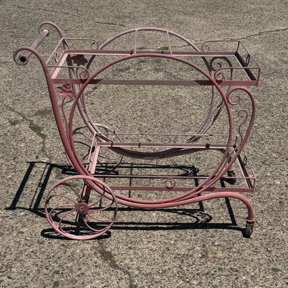 Antique Salterini Mt Vernon Wrought Iron Art Nouveau Pink Serving Bar Tea Cart