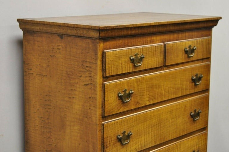 Antique New England Queen Anne Curly Tiger Maple Small Chest Dresser Highboy