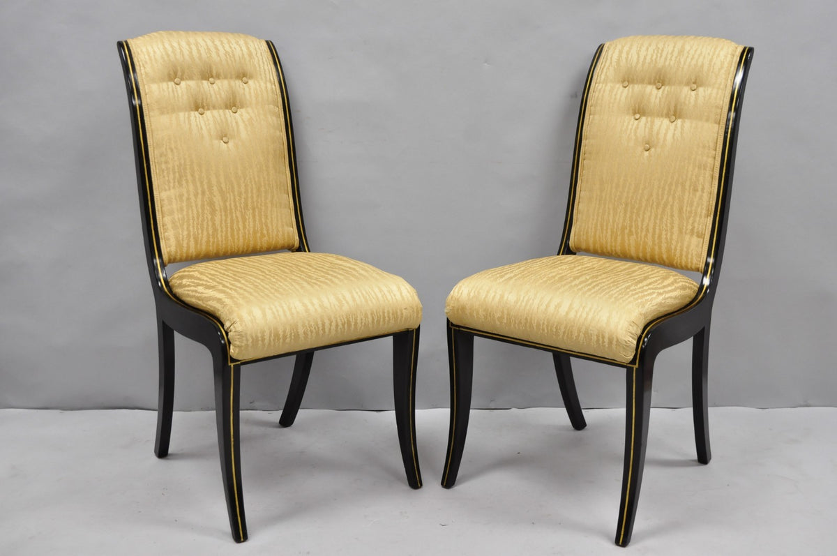 Vintage Regency Style Black Lacquer Klismos Saber Leg Dining Side Chairs - Pair