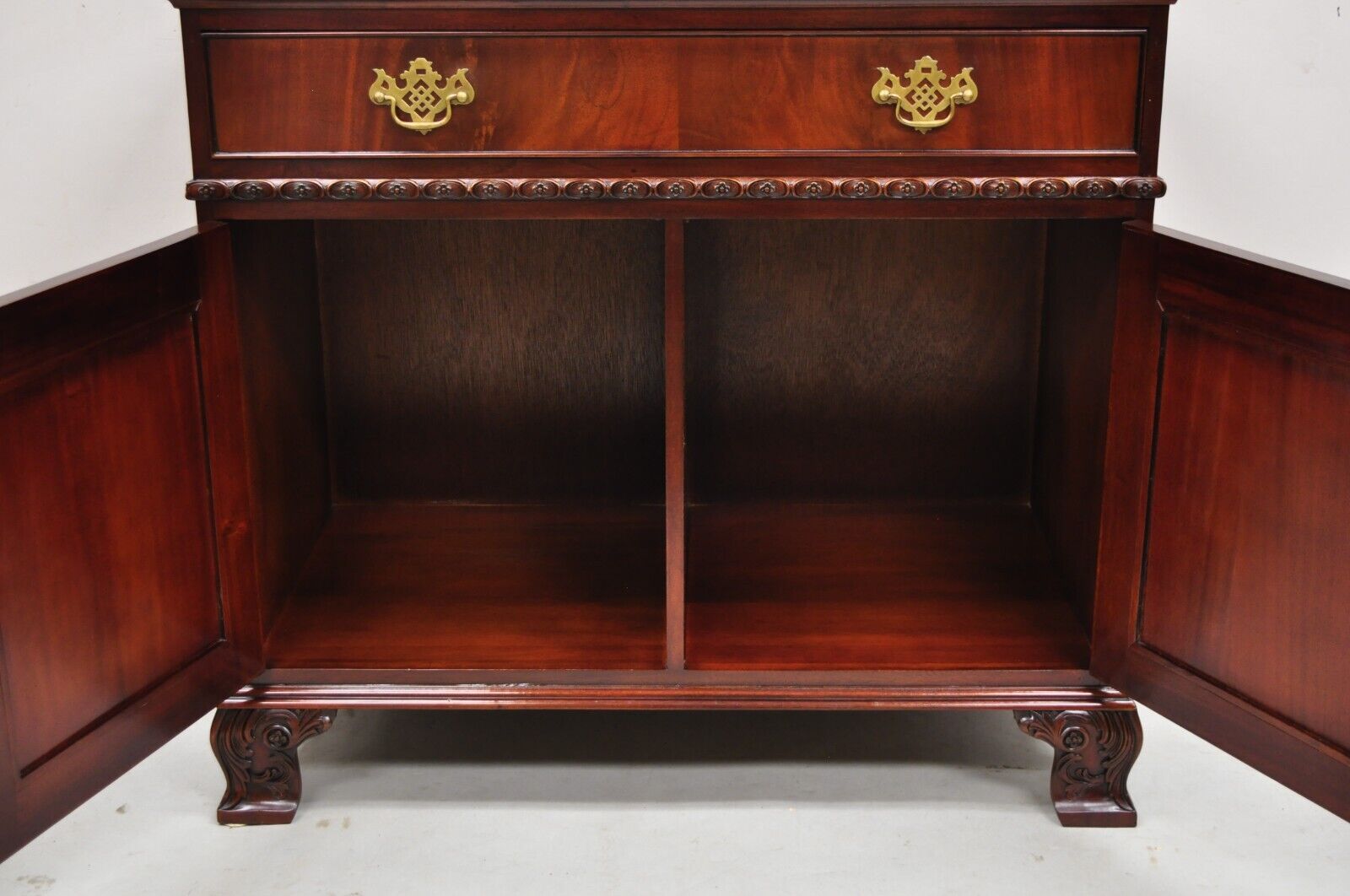 Georgian Chippendale Style Carved Mahogany One Drawer Server Cabinet Buffet