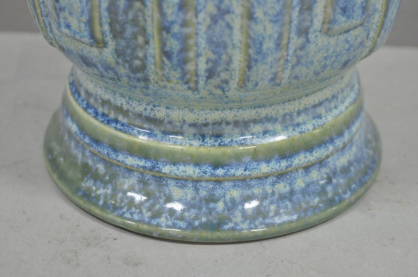 Vintage Mid Century Modern Blue & Green Drip Glaze Ceramic Pottery Table Lamp