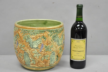 Weller Clinton Art Pottery Green Glazed Squirrel & Acorn Planter Jardinière