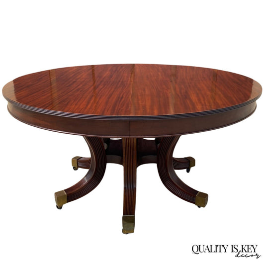 Antique English Regency Round Mahogany Extension Dining Banquet Table w 6 Leaves