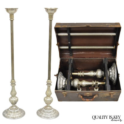 Vintage 43" Tall Baroque Silver Plated Collapsible Floor Candlesticks in Box