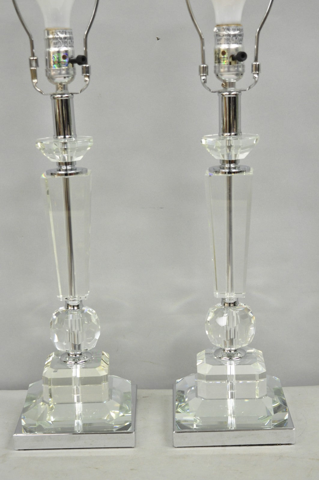 Contemporary Modern Hollywood Regency Glamorous Lead Crystal Table Lamp - a Pair