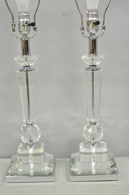 Contemporary Modern Hollywood Regency Glamorous Lead Crystal Table Lamp - a Pair