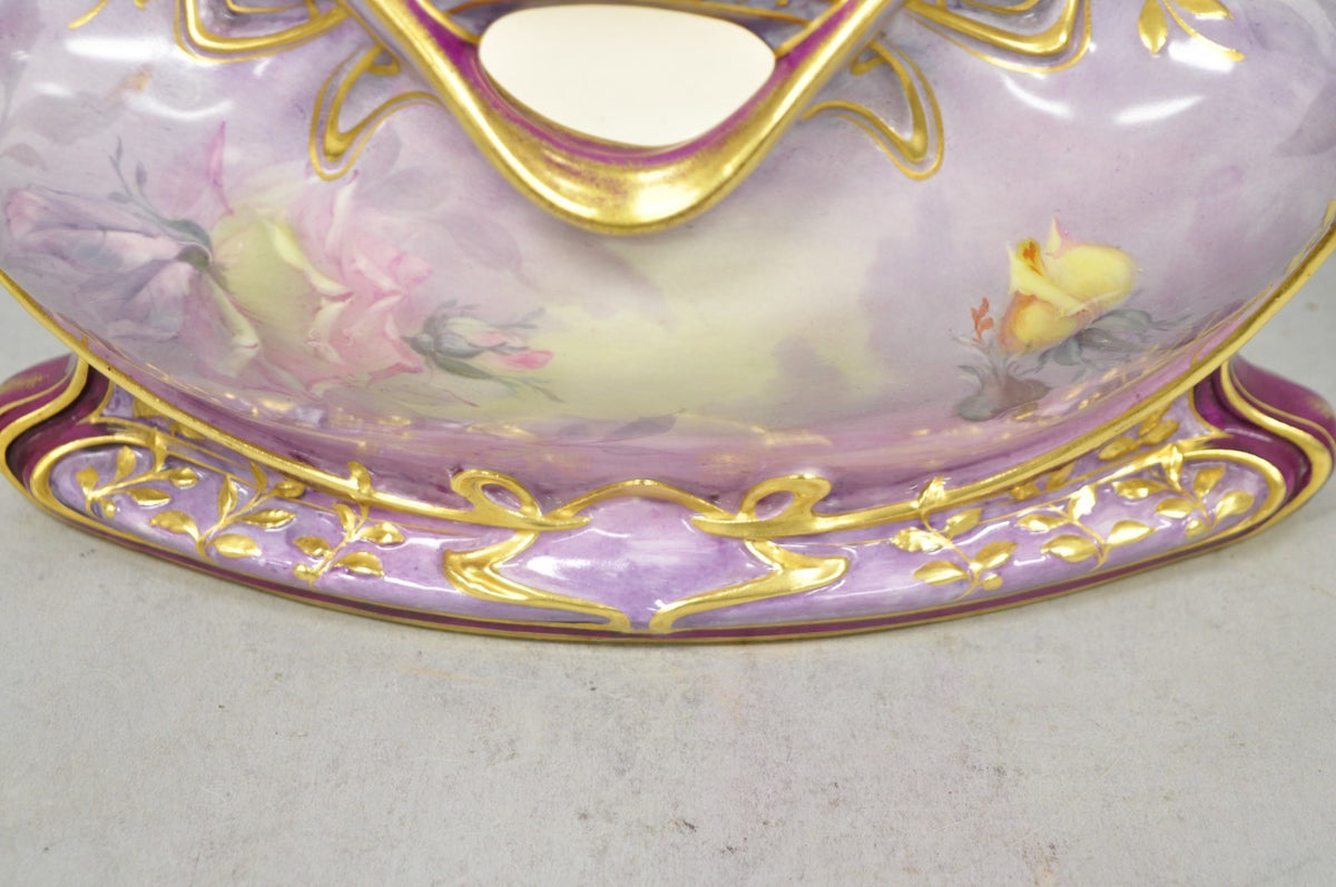 Antique Franz Anton Mehlem Royal Bonn Germany Art Nouveau Purple Jardinière Vase