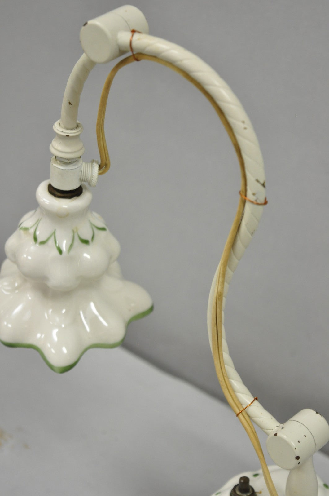 Antique French Art Deco Quilted Porcelain Small Adjustable Boudoir Bedside Lamp