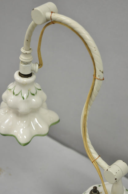 Antique French Art Deco Quilted Porcelain Small Adjustable Boudoir Bedside Lamp