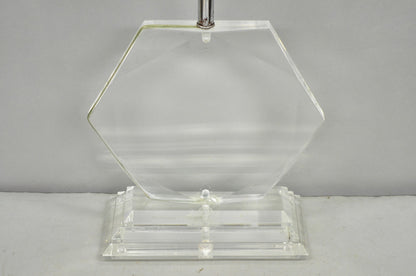 Vintage Mid Century Modern Faceted Hexagon Diamond Clear Lucite Table Lamp