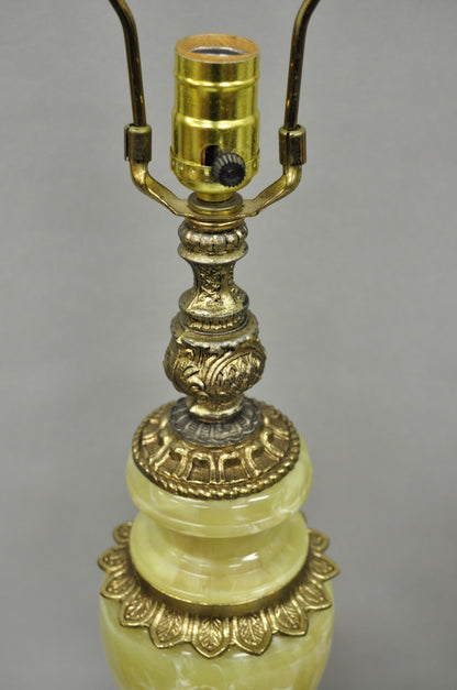 Vintage French Baroque Hollywood Regency Green Onyx Brass Table Lamps - a Pair