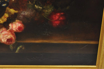 Large French 58 x 70 Gold Frame Still Life Oil Painting with Bouquet of Flowers