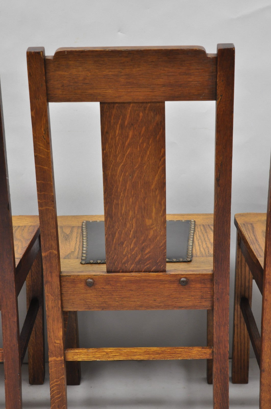 Antique Mission Oak Arts & Crafts T-Back Limbert Style Dining Chairs - Set of 4