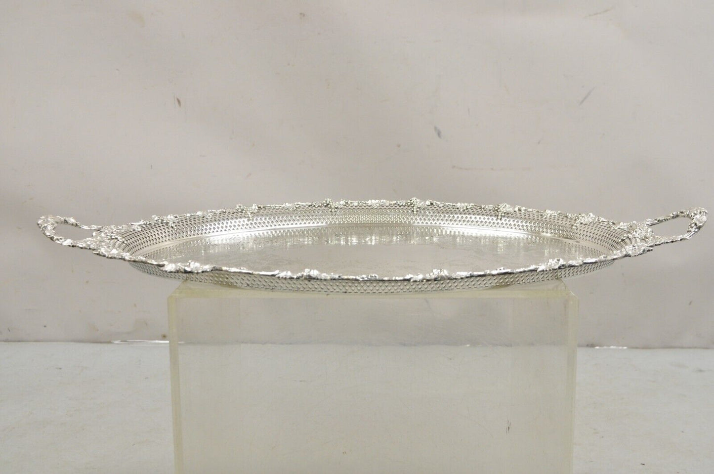 Antique Barker Ellis Victorian Grapevine Repousse Pierced Gallery Serving Tray