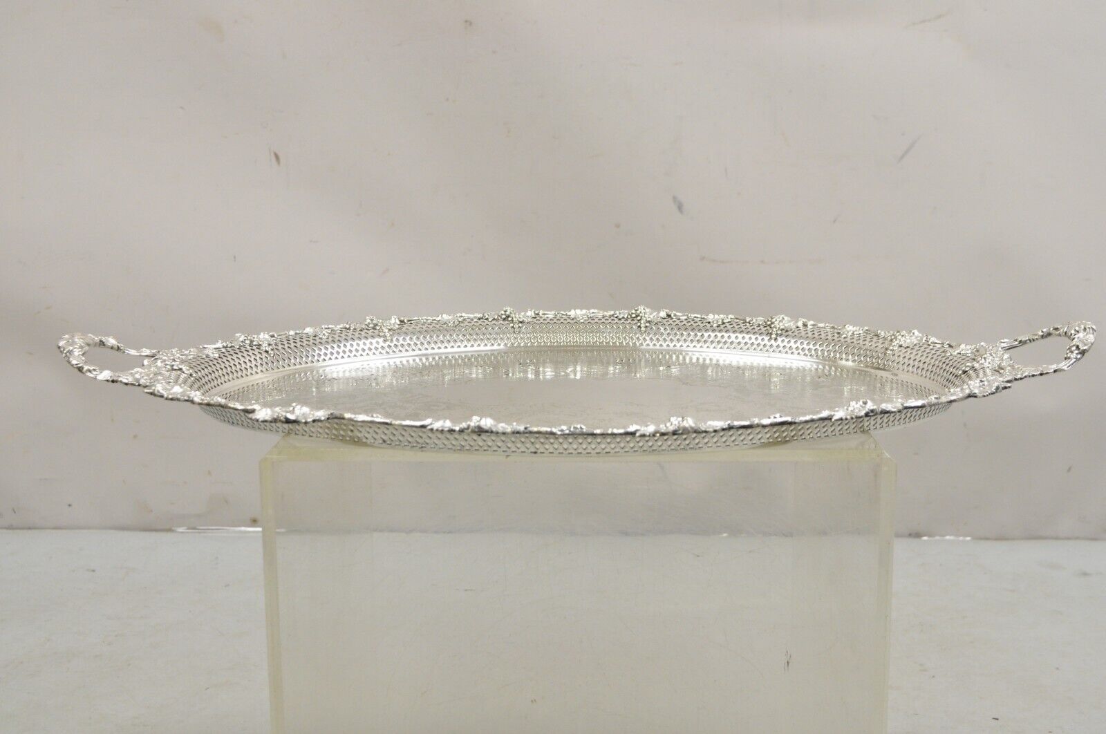Antique Barker Ellis Victorian Grapevine Repousse Pierced Gallery Serving Tray