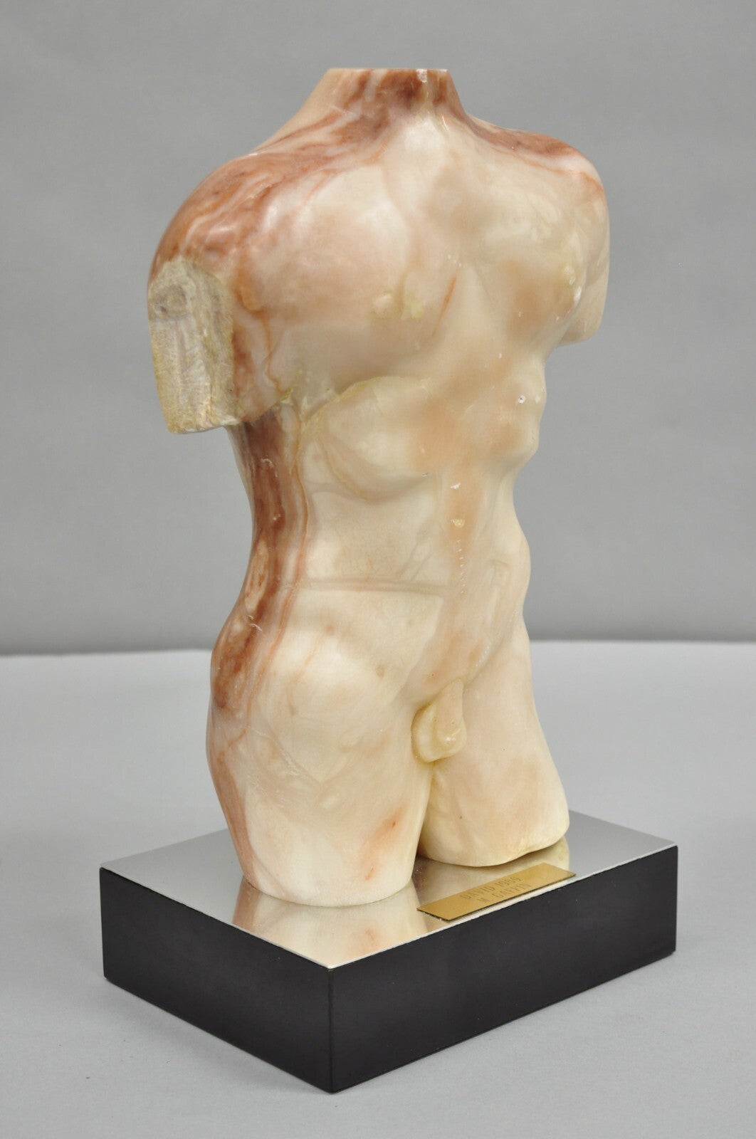 Morton Gaffin "David" 1989 Modernist Carved Peach Alabaster Male Nude Sculpture