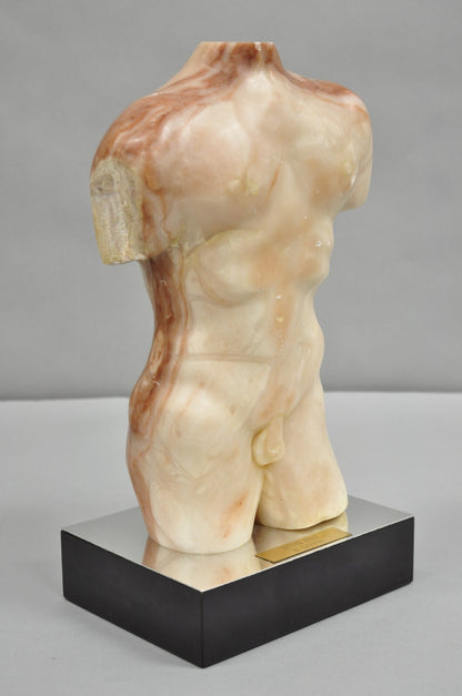 Morton Gaffin "David" 1989 Modernist Carved Peach Alabaster Male Nude Sculpture