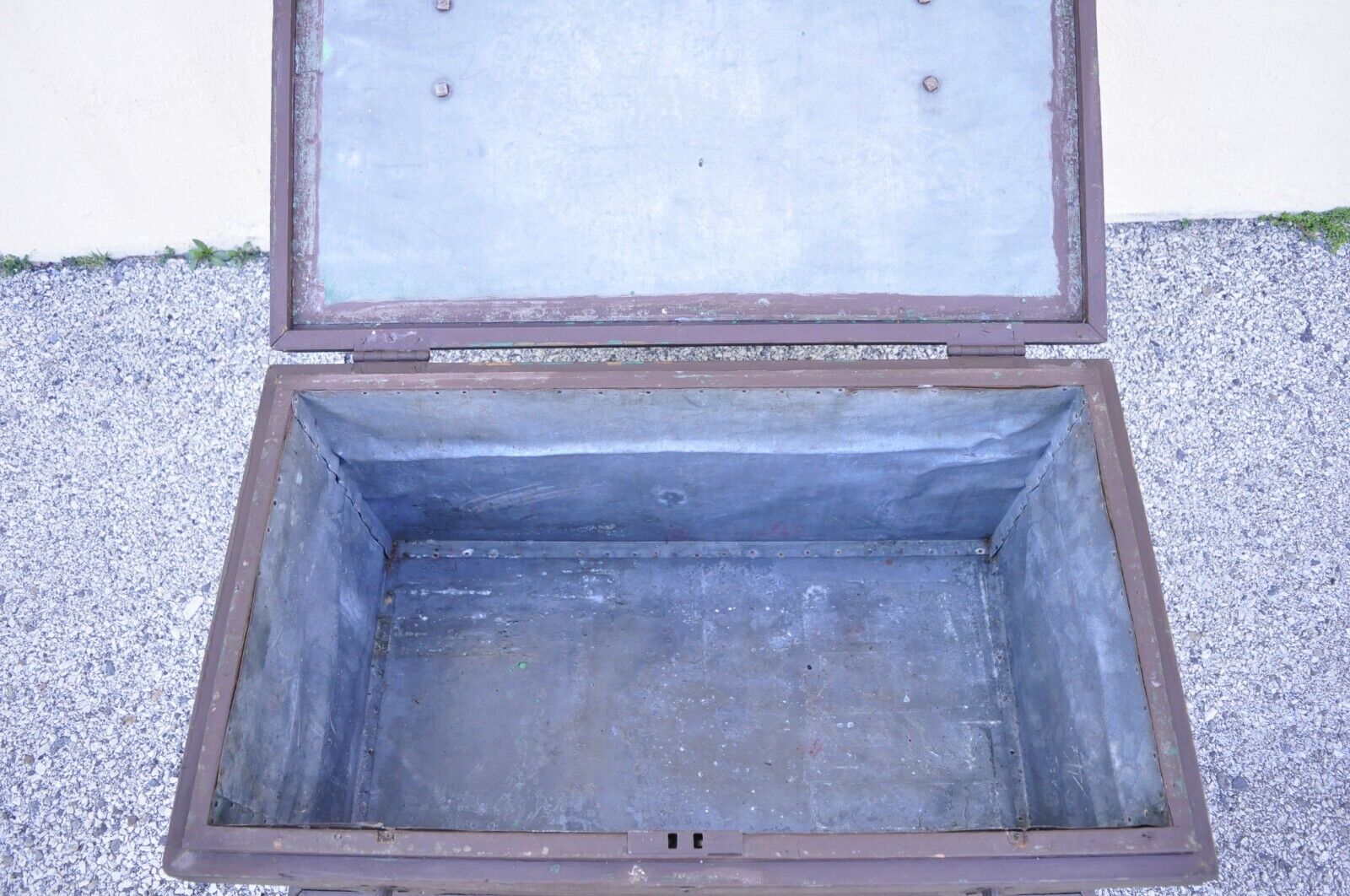 Antique Brown Painted Military Campaign Style Blanket Chest Trunk