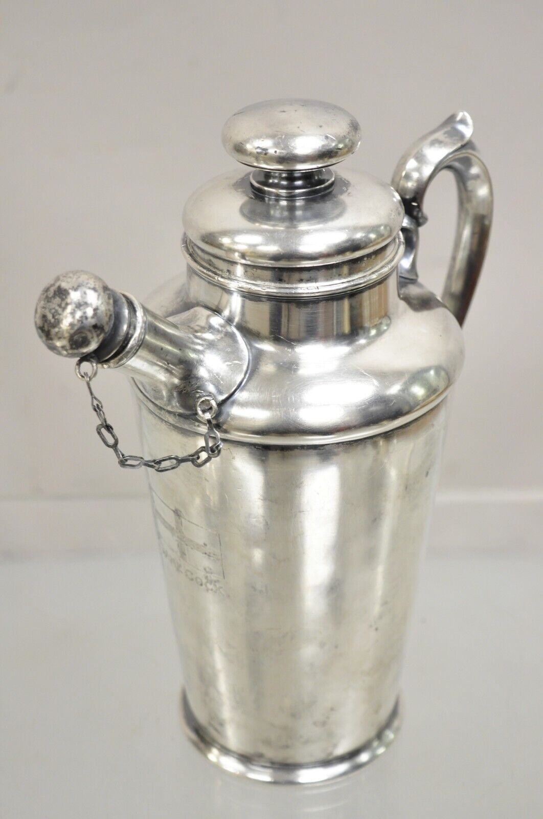 Antique Art Deco Silver Plated Martini Cocktail Shaker "Game Cock" Monogram