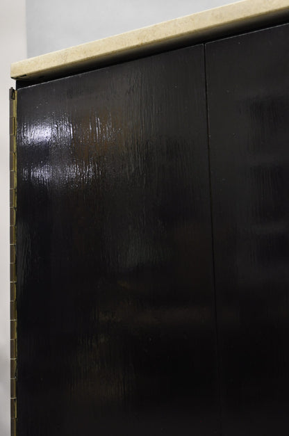 Paul McCobb for Calvin Irwin Travertine Top Black Mahogany Sideboard Credenza