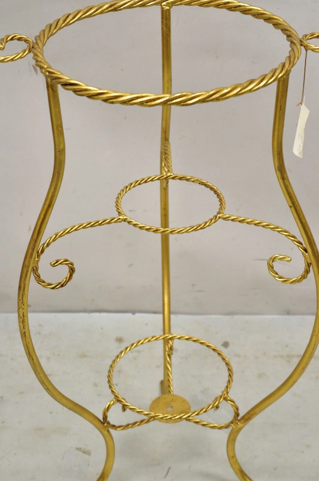 Italian Hollywood Regency Gold Iron Rope 3 Tier Bath Washstand Plant Stand Table