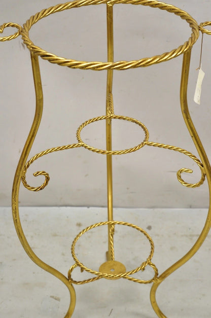 Italian Hollywood Regency Gold Iron Rope 3 Tier Bath Washstand Plant Stand Table