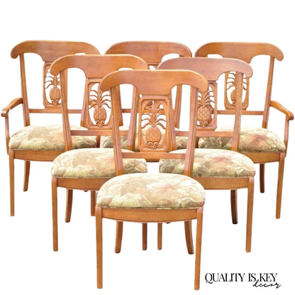 Ethan Allen Legacy French Country Carved Pineapple Maple Dining Chairs Set of 6