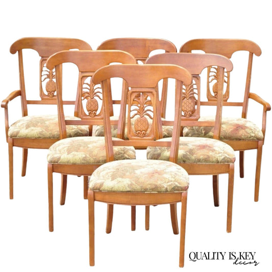 Ethan Allen Legacy French Country Carved Pineapple Maple Dining Chairs Set of 6