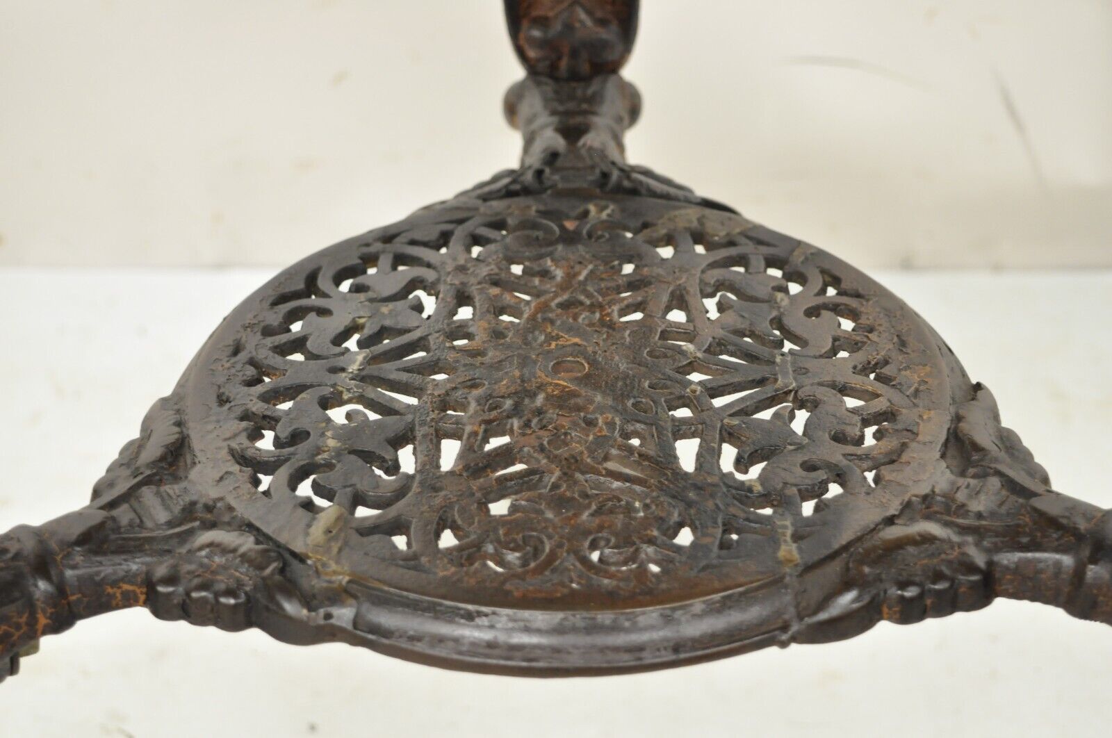 Antique English Victorian Cast Iron Round Marble Top Pub Table