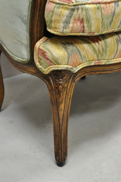 Vintage French Country Provincial High Back Walnut Arm Chairs (B) - a Pair