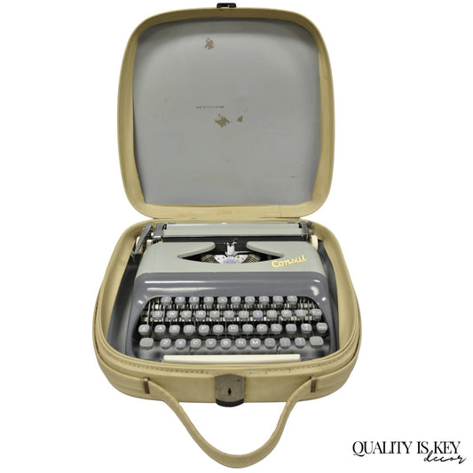 Vintage Consul 232 Mid Century Modern Grey Manual Typewriter with Carrying Case