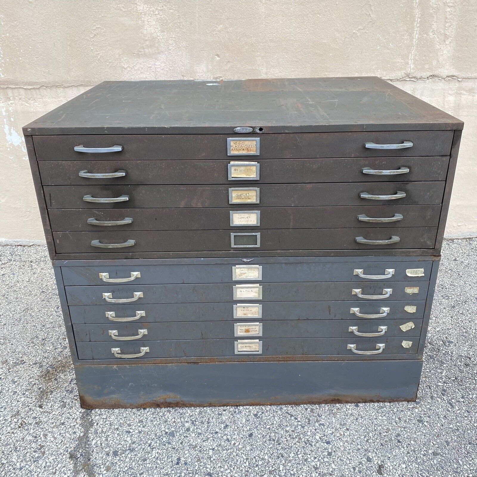 Vintage Cole Steel Metal Industrial Stacking Flat File Map Cabinet w/ 10 Drawers