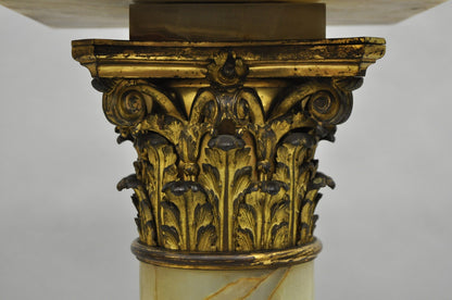 Antique French Empire Bronze Classical Corinthian Column Green Onyx 30" Pedestal
