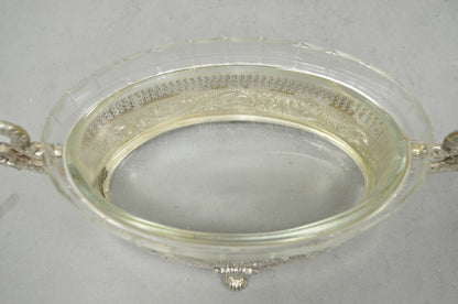 Vintage Italian Regency Silver Plated Dolphin Handle Glass Candy Dish Jardiniere