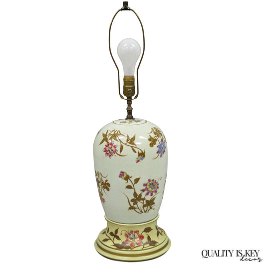 Vintage Oriental Chinese Porcelain Bulbous Jardinière Floral Oriental Table Lamp