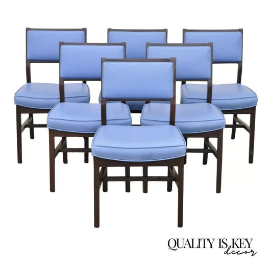 Vintage Mid Century Modern Jens Risom Style Blue Sculpted Dining Chair -Set of 6