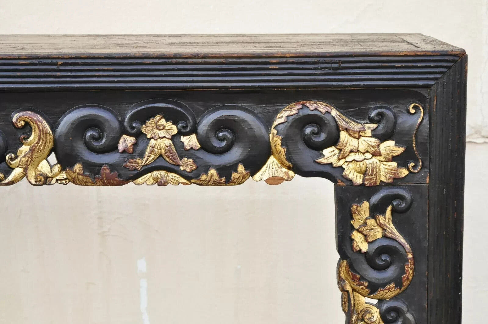 Antique Chinese Carved Hardwood Gold Gilt Tall Altar Console Hall Table