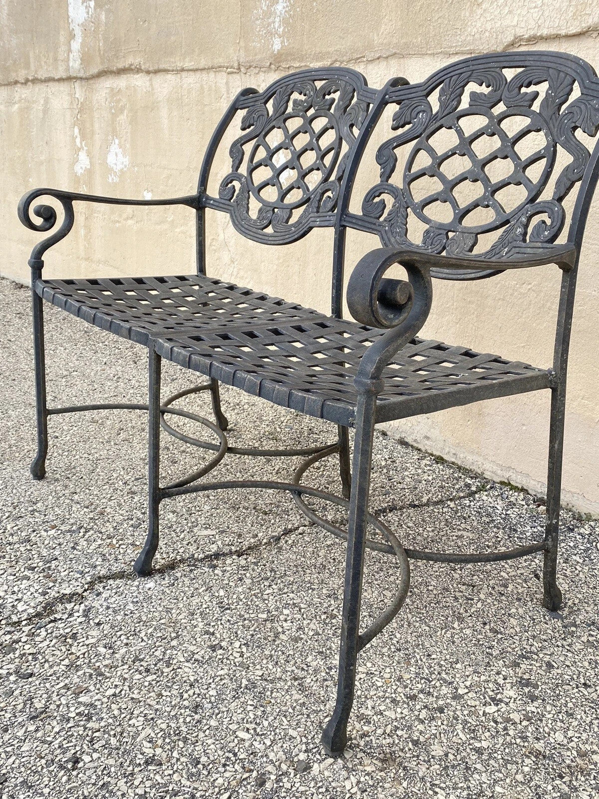 Tuscan Mediterranean Style Cast Aluminum Garden Patio Settee Loveseat Bench