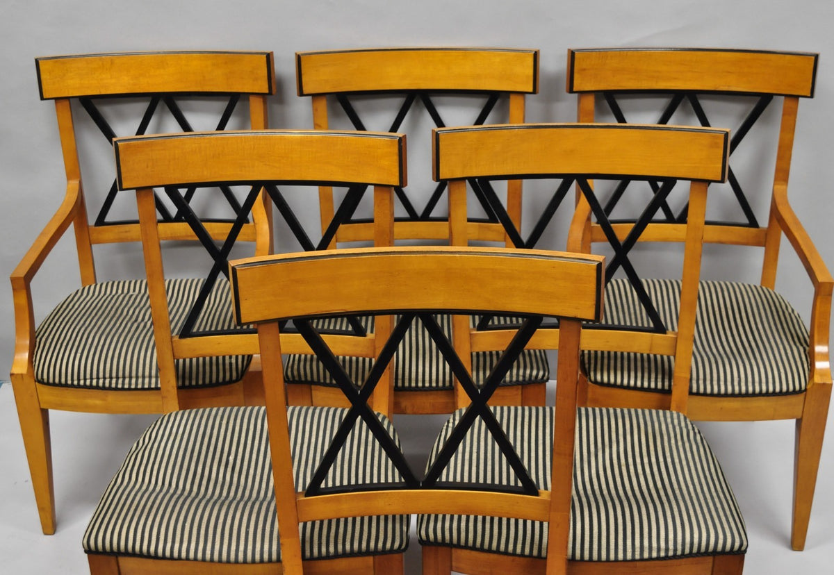 Biedermeier Empire Style Maple Wood Double X Back Dining Room Chairs - Set of 6