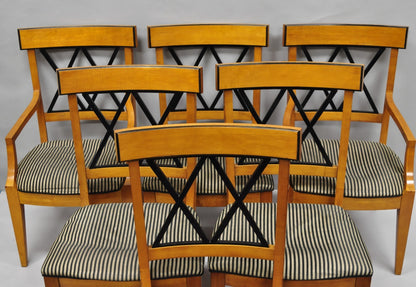 Biedermeier Empire Style Maple Wood Double X Back Dining Room Chairs - Set of 6